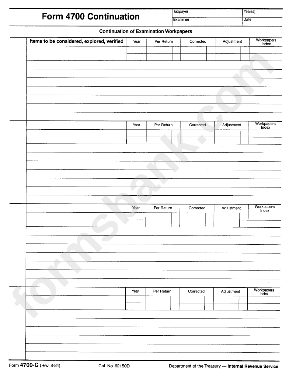 Form 4700c - Continuation Of Examination Workpapers Form