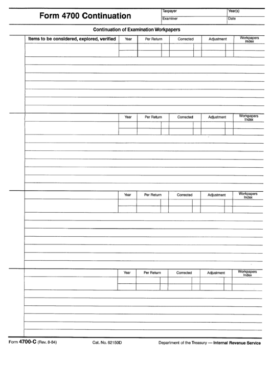 Form 4700c - Continuation Of Examination Workpapers Form Printable pdf