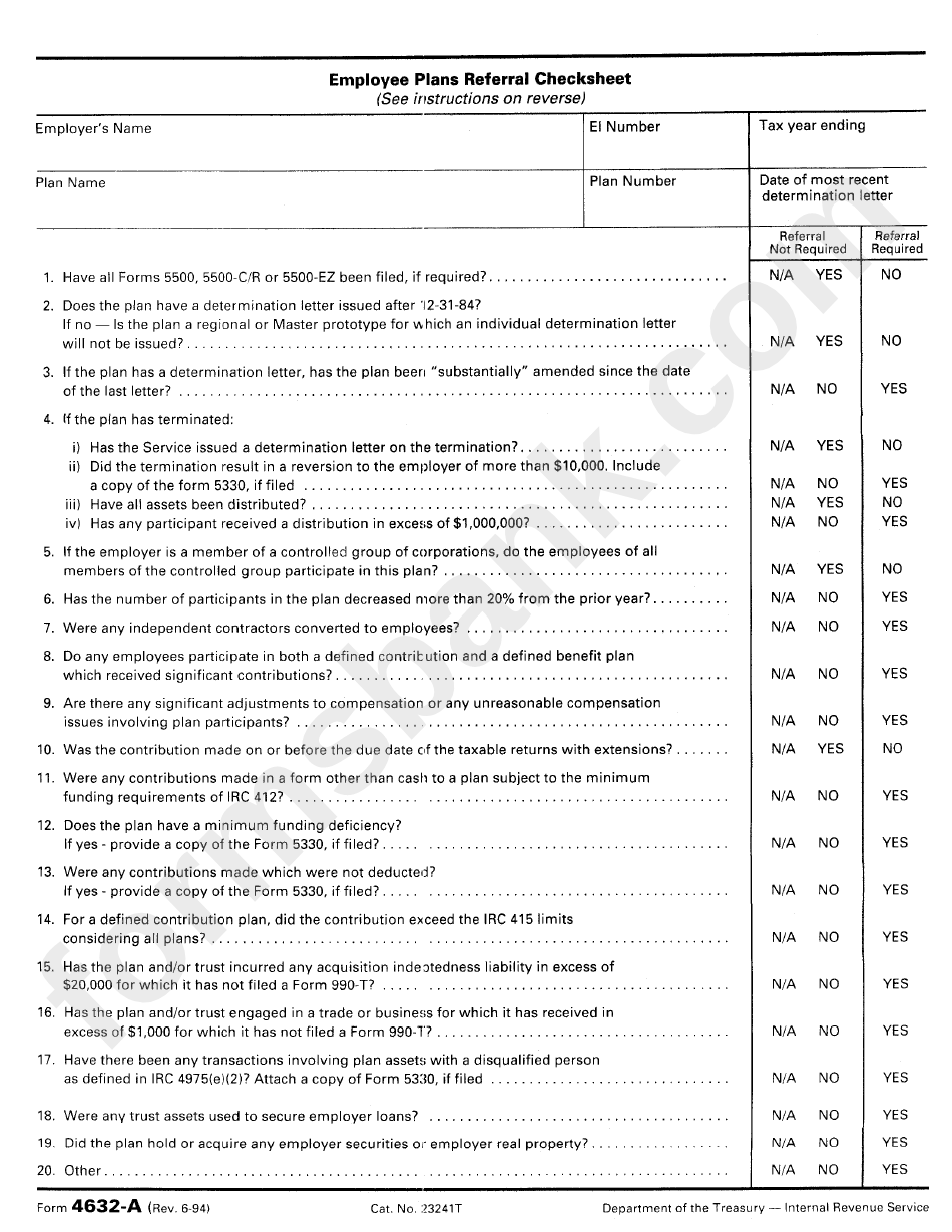 Form 4632-A - Employee Plans Referral Checksheet Form