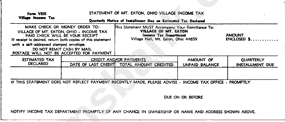Form Vsie - Village Income Tax Form