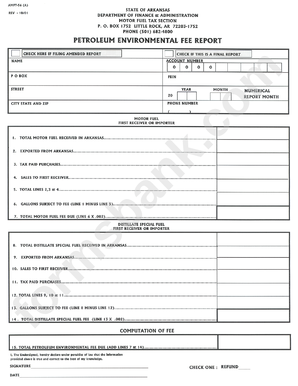 Form Amft-56 - Petroleum Enviromental Fee Report - Arkansas Department Of Finance & Administration