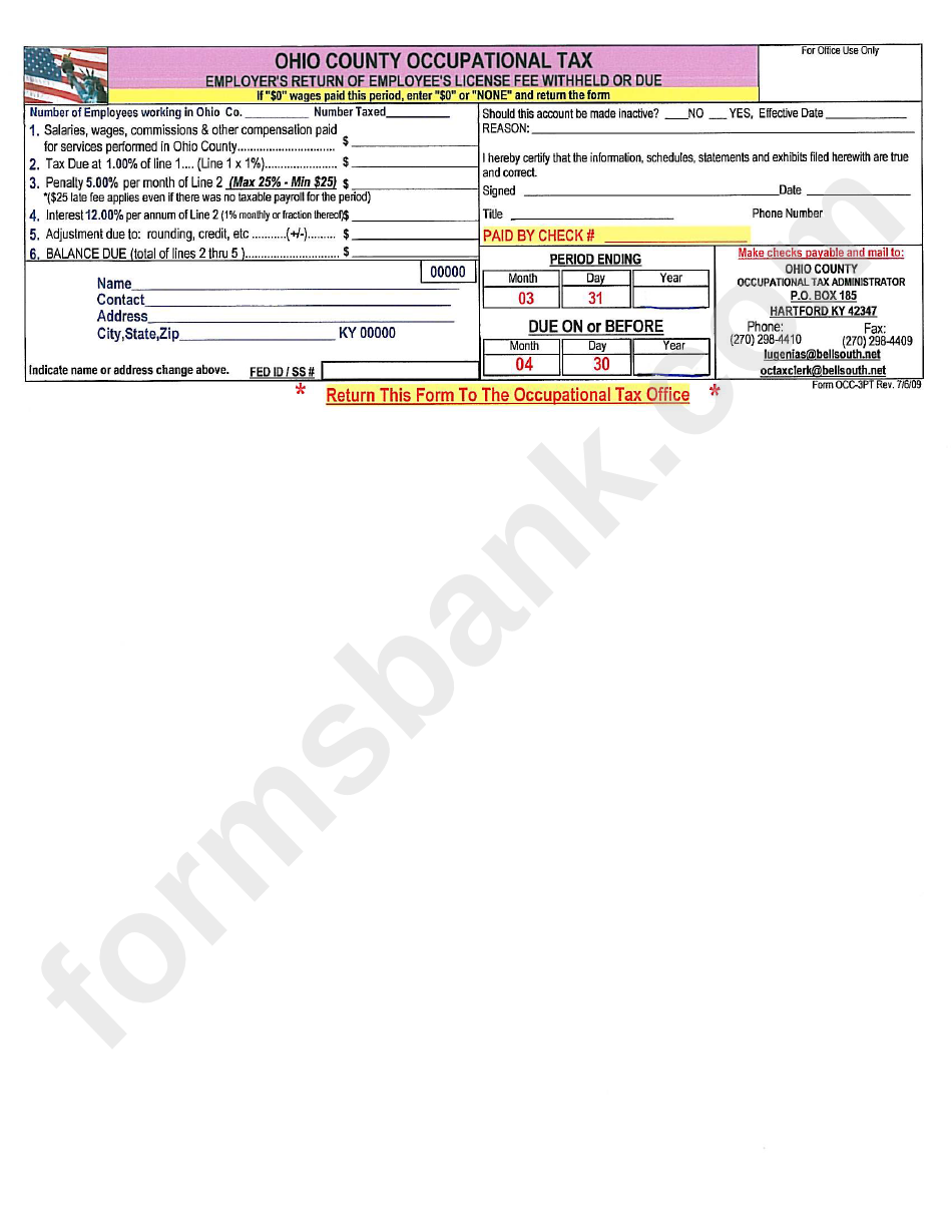 Ohio County Occupational Tax Form