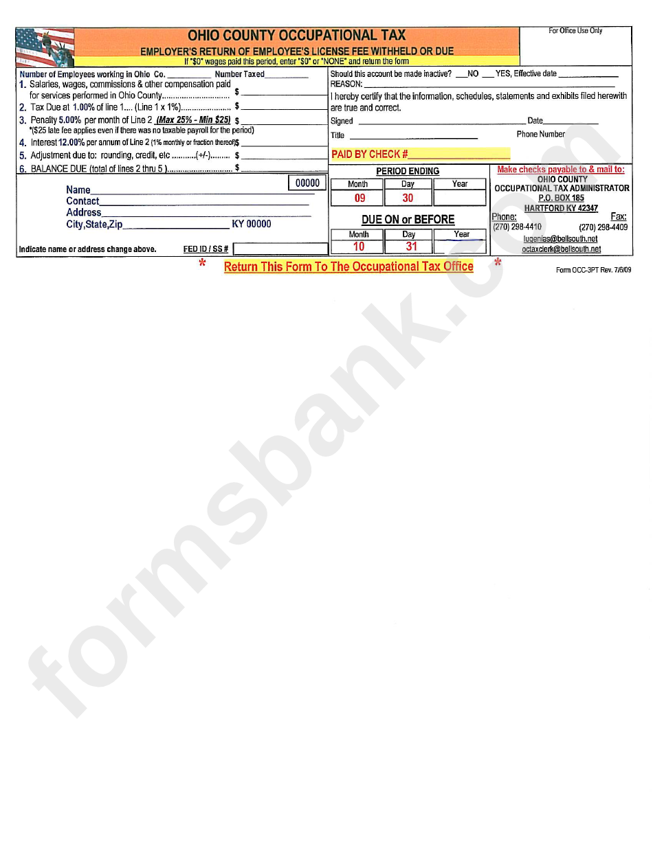 Ohio County Occupational Tax Form