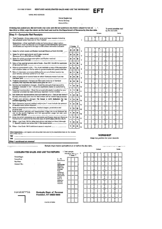 Form 51a103e - Kentucky Accelerated Sales And Use Tax Worksheet - Kentucky Department Of Revenue Printable pdf