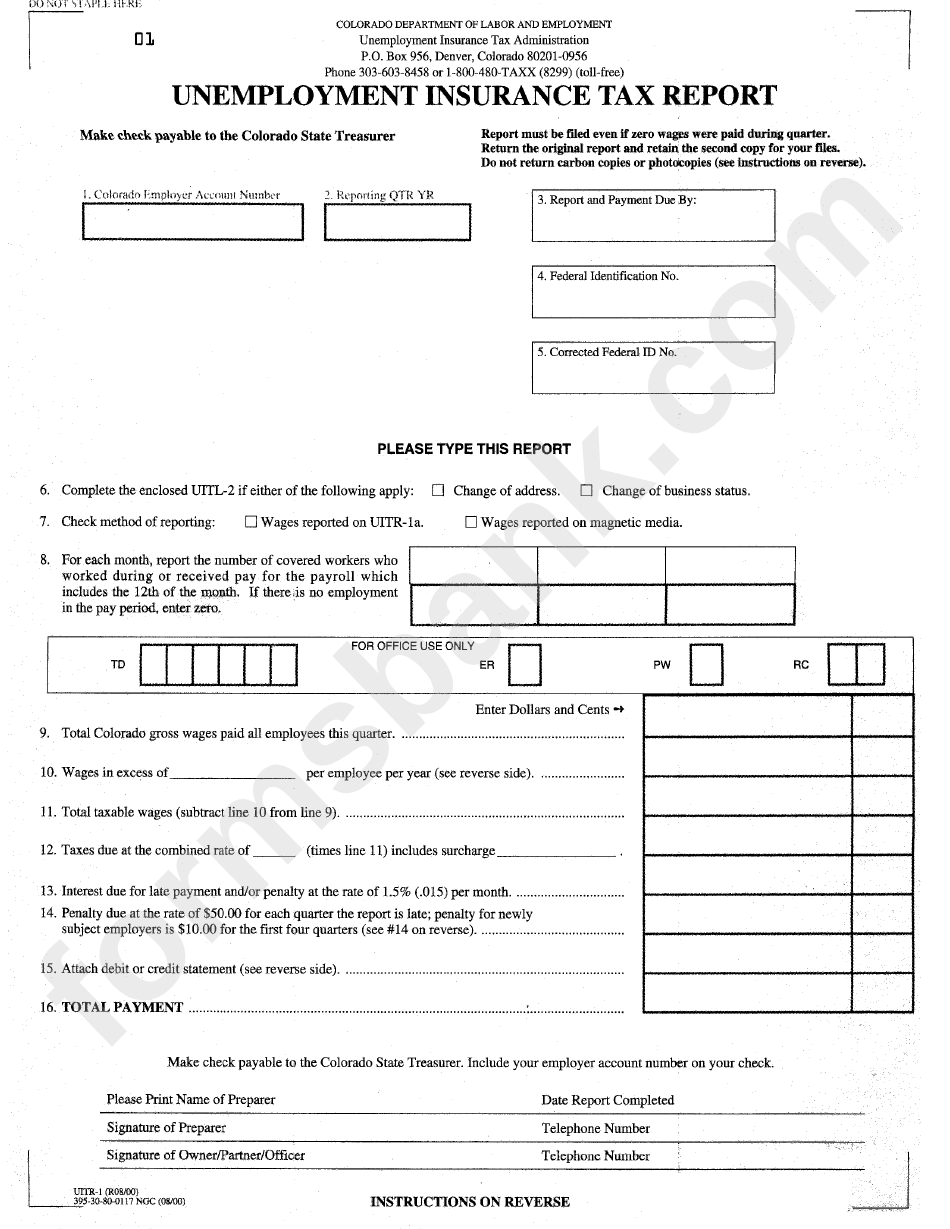 Form Uitr-I - Unemployment Insurance Tax Report - Colorado Department Of Labor And Employment
