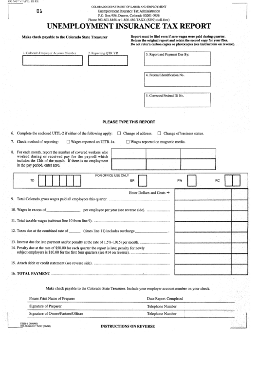 Form Uitr-I - Unemployment Insurance Tax Report - Colorado Department Of Labor And Employment Printable pdf