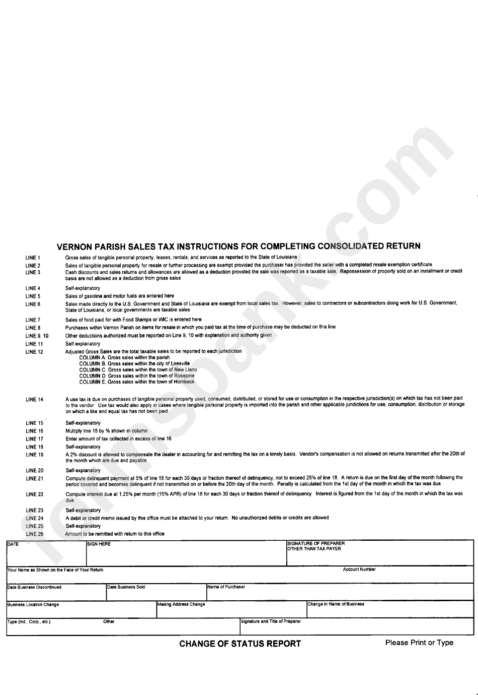 Sales And Use Tax Report Form - Vernon Parish Sales Tax Department - Louisiana