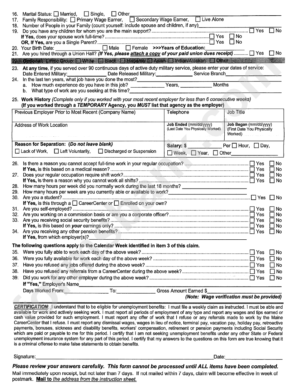 Form Me. B-9.1 - Separation Information And Claim Form - Mail - Maine ...