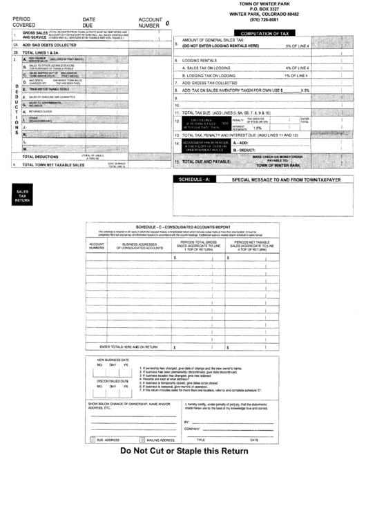 Computation Of Tax Form - Town Of Winter Park Printable pdf