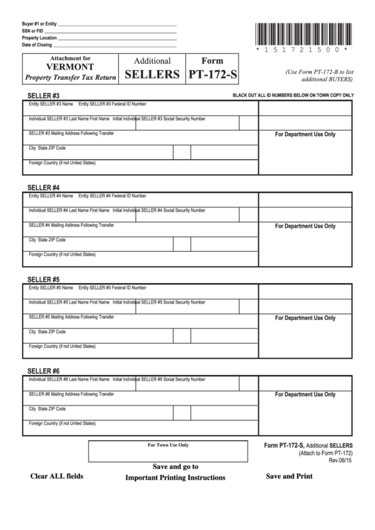 Fillable Form Pt-172-S - Property Transfer Tax Return June 2015 Printable pdf