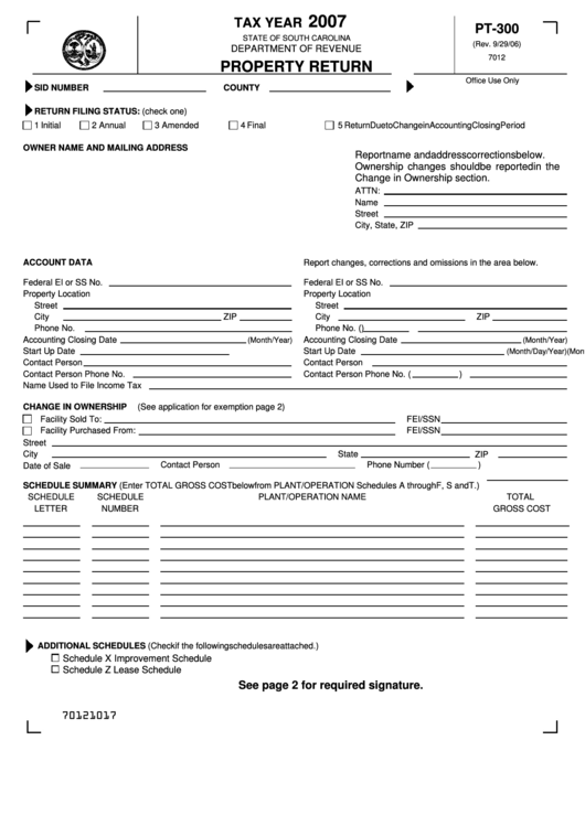 Form Pt-300 - Property Return - 2007 Printable pdf
