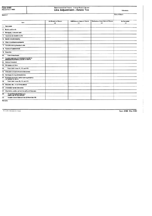 Form 6180 - Line Adjustment - Estate Tax Form Printable pdf