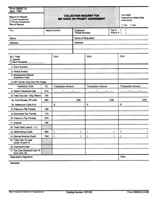 Form 2859c (I) - Collection Request For Imf Quick Or Prompt Assessment Printable pdf