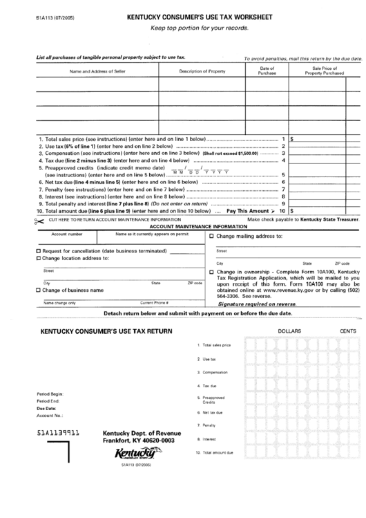 Form 51a113 - Kentucky Consumer