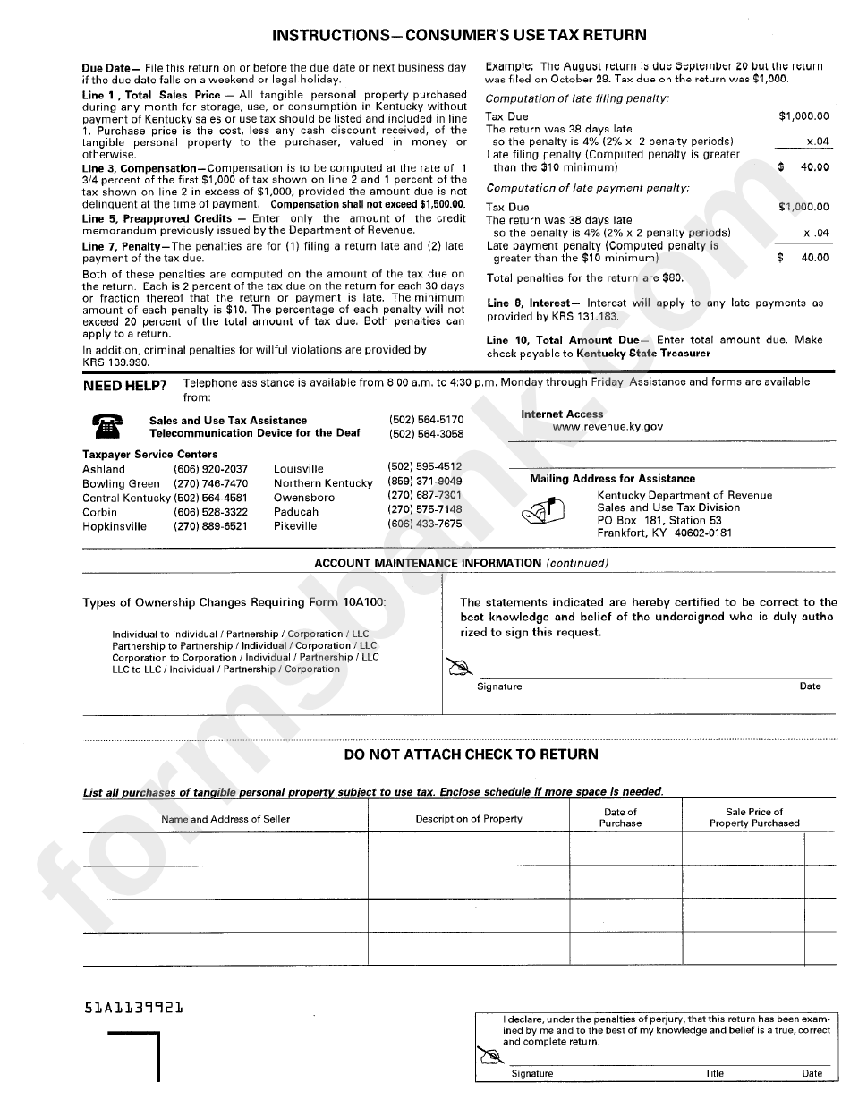 Form 51a113 - Kentucky Consumer