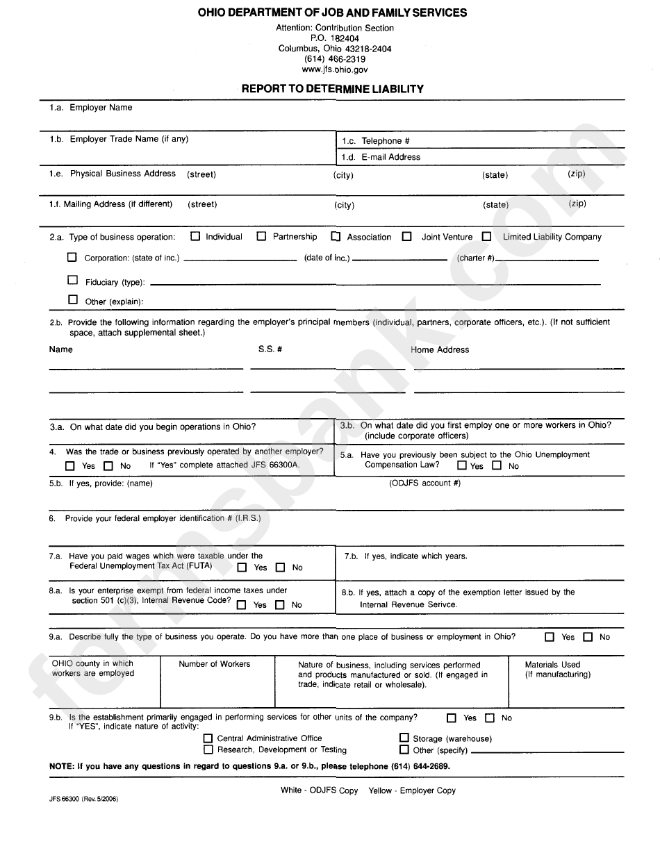 Form Jsf 66300 - Report To Determine Liability