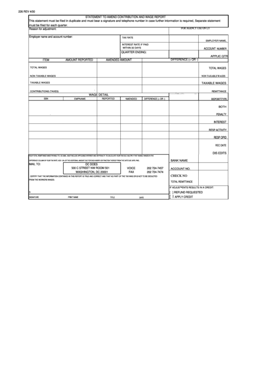 Statement To Amend Contribution And Wage Report Form