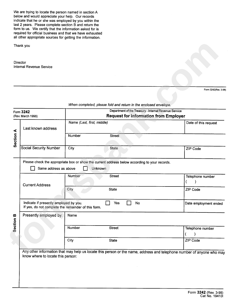 Form 3242 - Request For Information From Employer