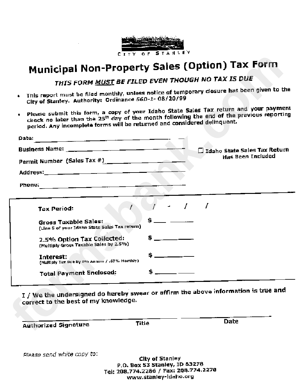 Municipal Non-Property Sales (Option) Tax Form
