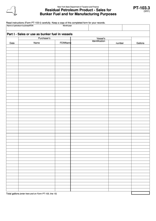 Form Pt-103.3 - Residual Petroleum Product - Sales For Bunker Fuel And For Manufacturing Purposes Printable pdf