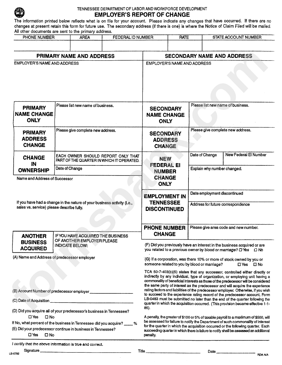 Form Lb-0792 - Employer