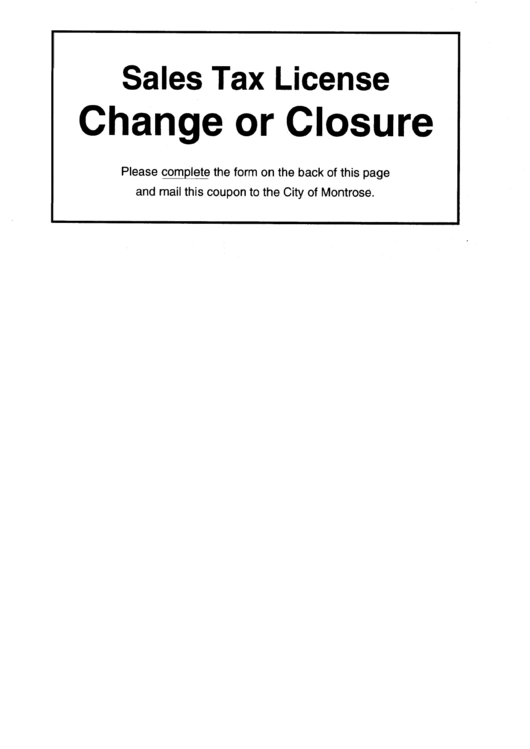 Sales Tax License Form - City Of Montrose Printable pdf