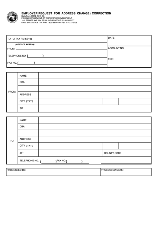 Fillable Form 48812 - Employer Request For Address Change / Correction ...