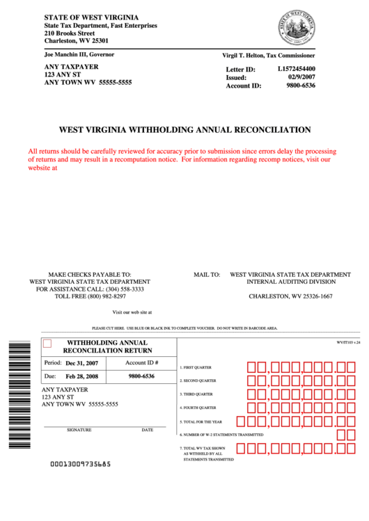 West Virginia Withholding Annual Reconciliation Form Printable Pdf Download