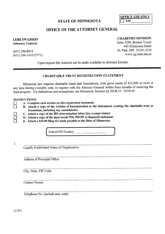 Charitable Trust Registration Statement Form Printable pdf