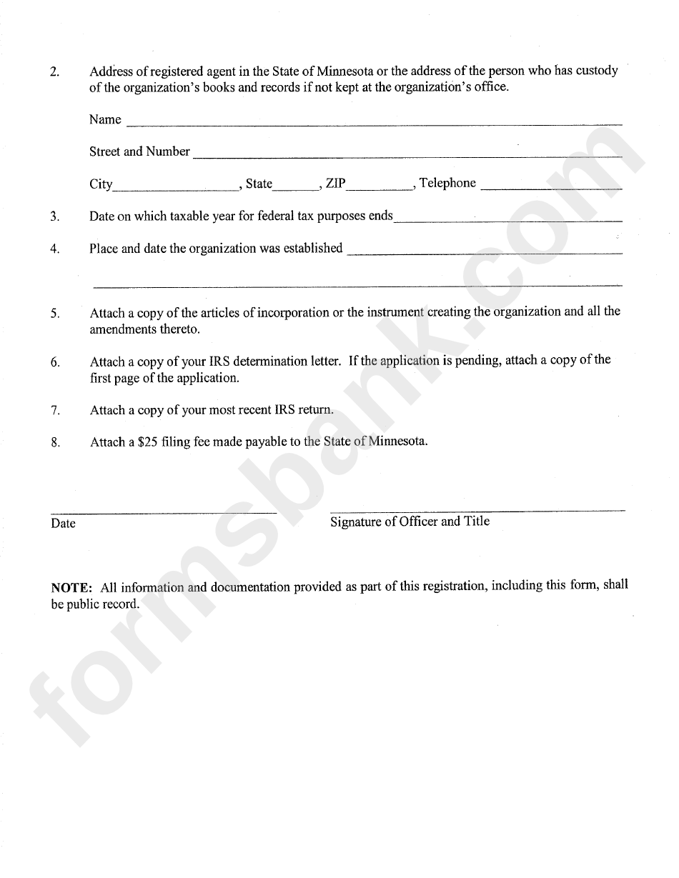 Charitable Trust Registration Statement Form