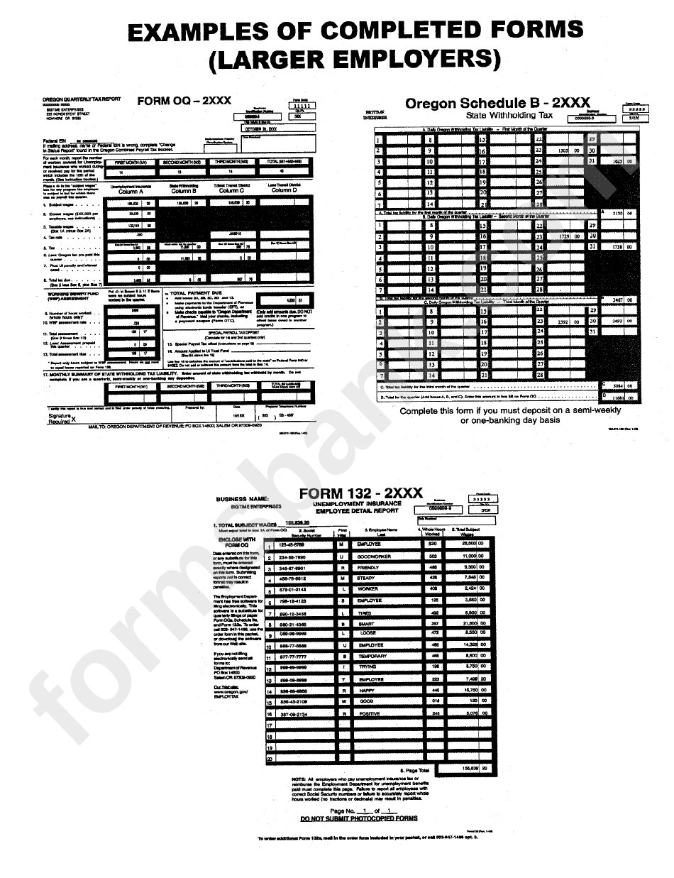 Oregon Tax Forms Filling Information Sheet - Oregon Employment Department - Oregon