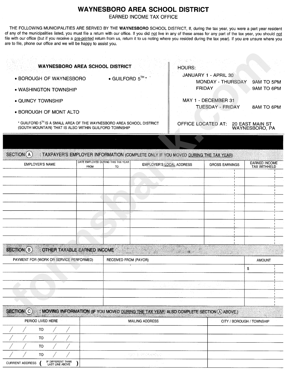 Local Earned Income Tax Return Form