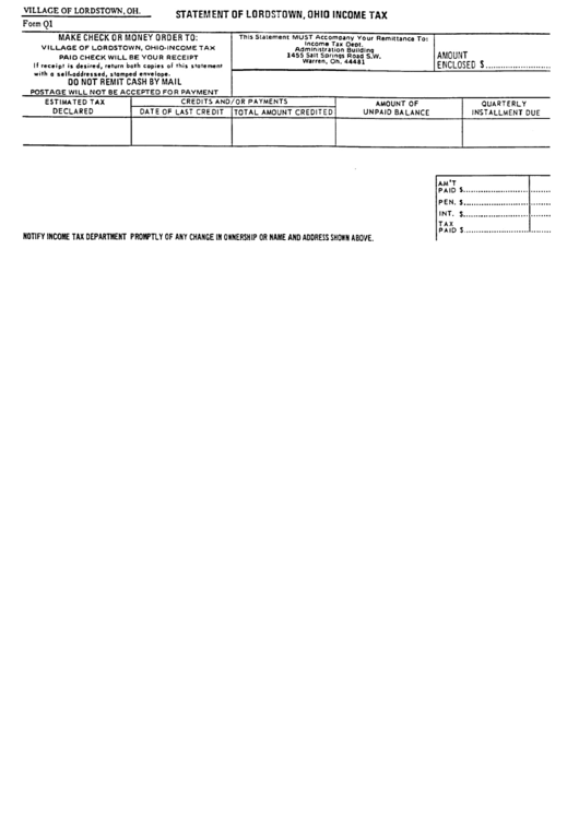 Form Q1 - Income Tax Printable pdf
