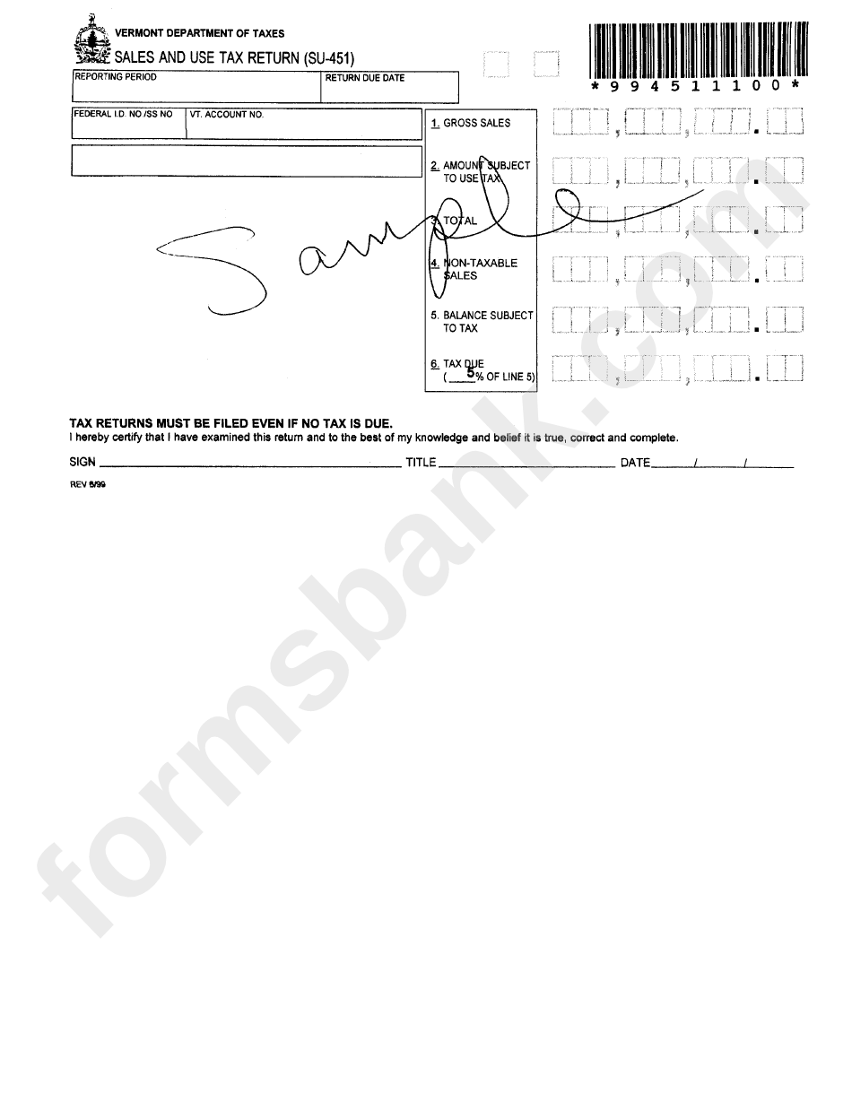 Form Su - 451 - Sales And Use Tax Return