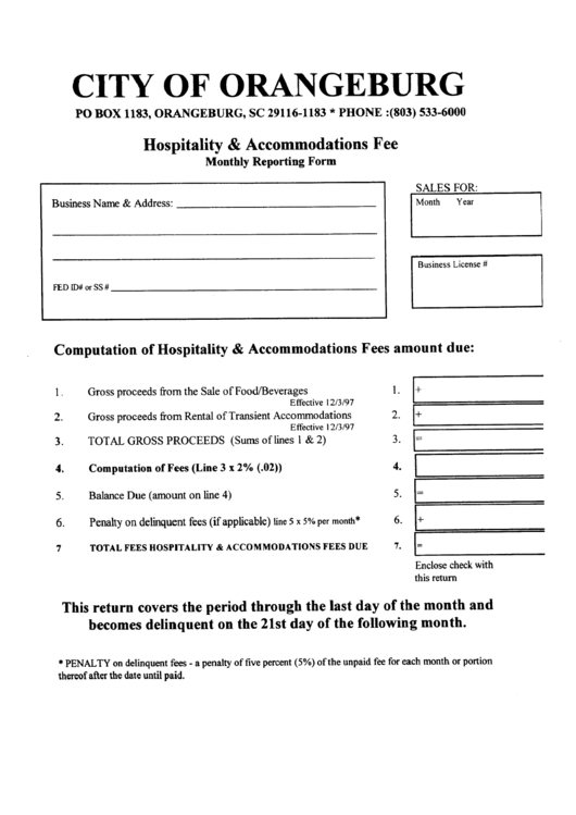 Hospitality And Accommodations Fee Form Printable pdf