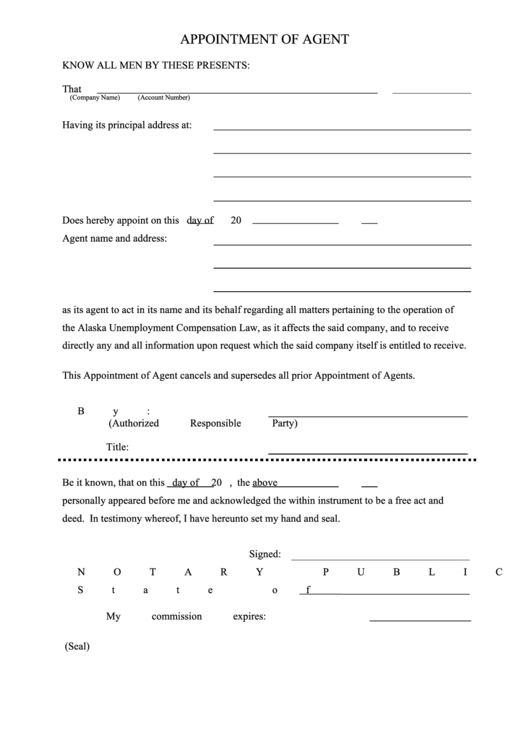 Appointment Of Agent Form Printable pdf