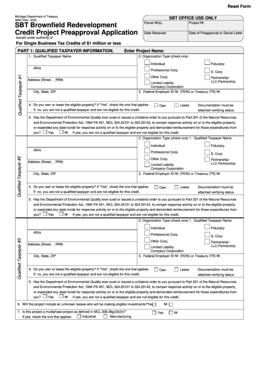 Fillable Form 3660 - Credit Project Preapproval Application Printable pdf