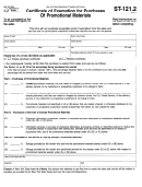 Form St-121.2 - Certificate Of Exemption For Purchases Of Promotional Materials Form