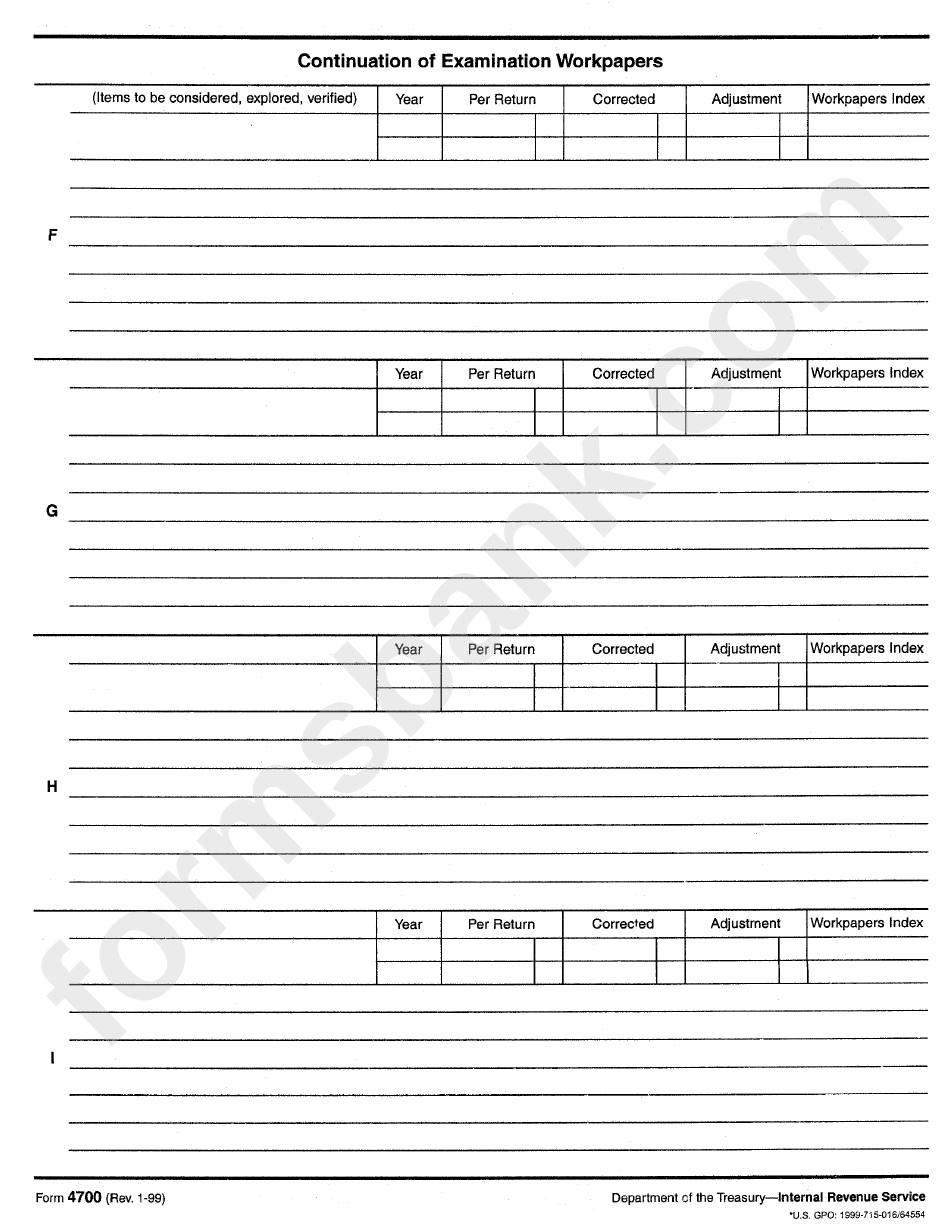Form 4700 - Examination Workpapers