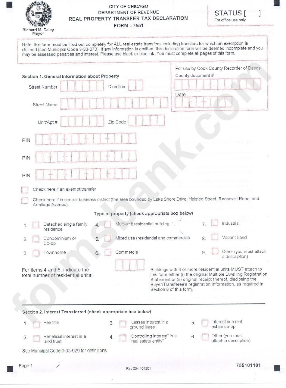 Form 7551 - Real Property Transfer Tax Declaration Form