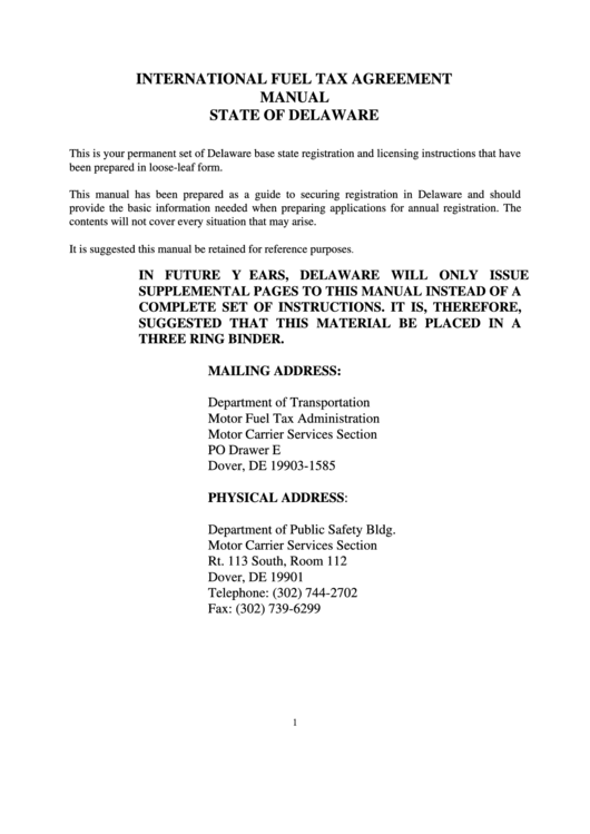 International Fuel Tax Agreement Manual Form Printable pdf