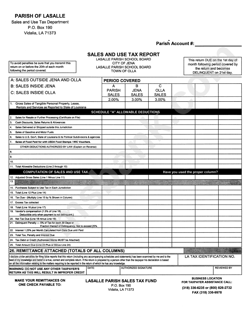 Sales And Tax Report Form
