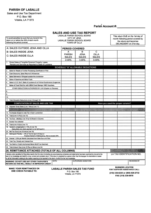 Sales And Tax Report Form Printable pdf