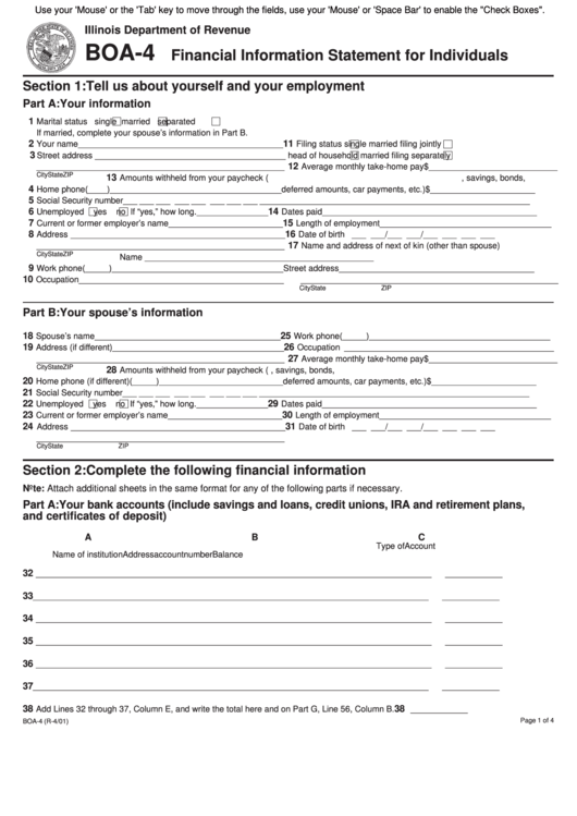 Fillable Form Boa-4 - Financial Information Statement For Individuals Printable pdf