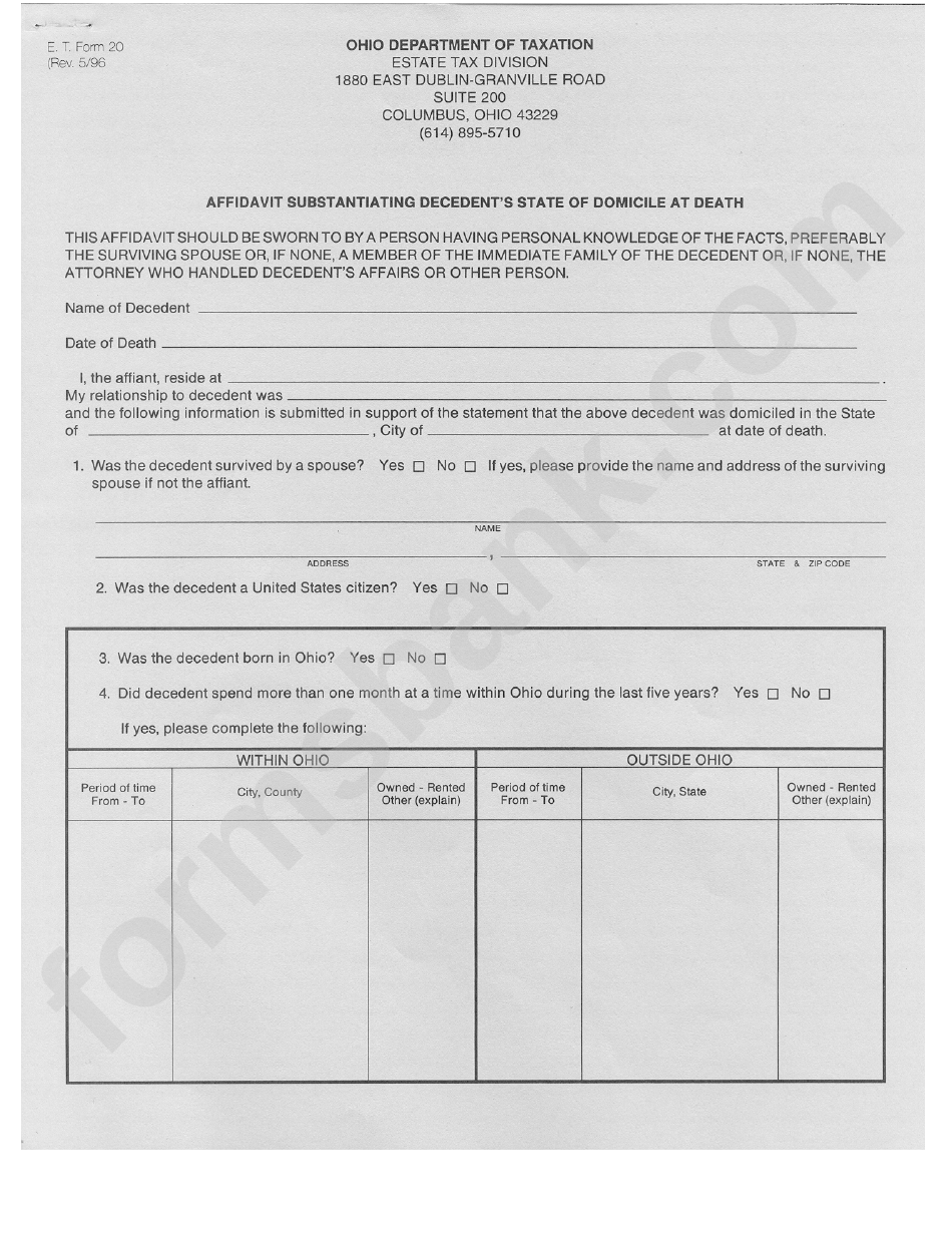 Form 20 - Affidavit Form Substantiating Decedent