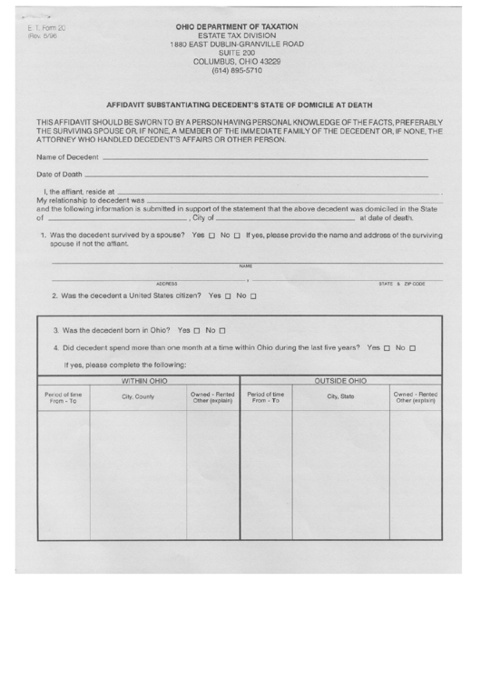 Form 20 - Affidavit Form Substantiating Decedent