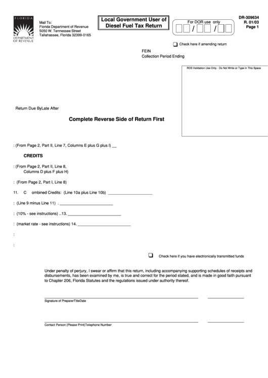 Form Dr 309634 - Local Government User Of Diesel Fuel Tax Return Printable pdf