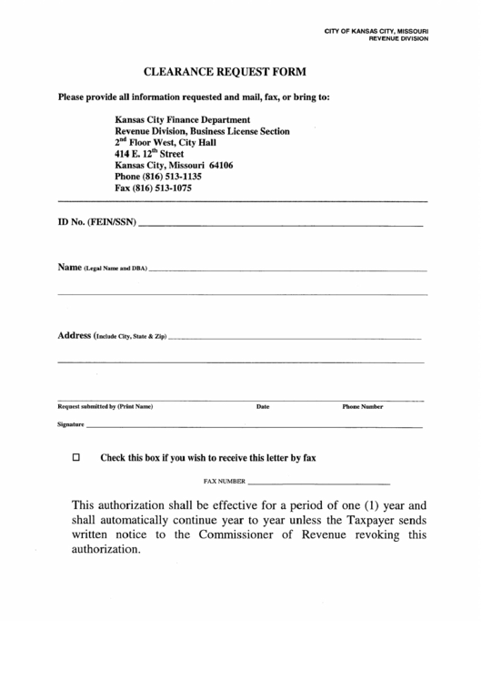Clearance Request Form - State Of Missouri Printable pdf