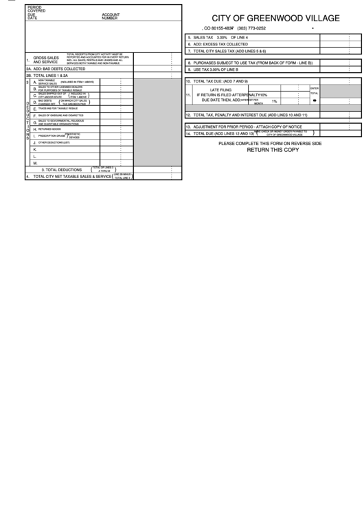 Sales Tax Form - City Of Greenwood Village Printable pdf