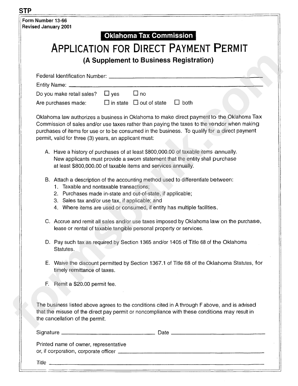 Application For Direct Payment Permit Form